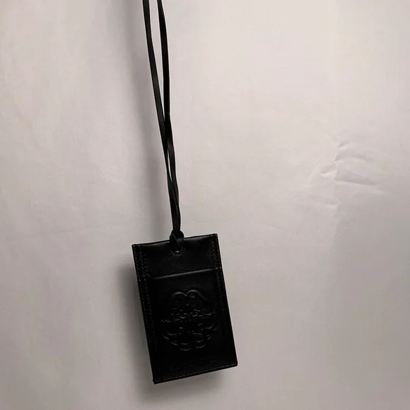 Alexander McQueen Black Leather Card Holder with Strap Lanyard New